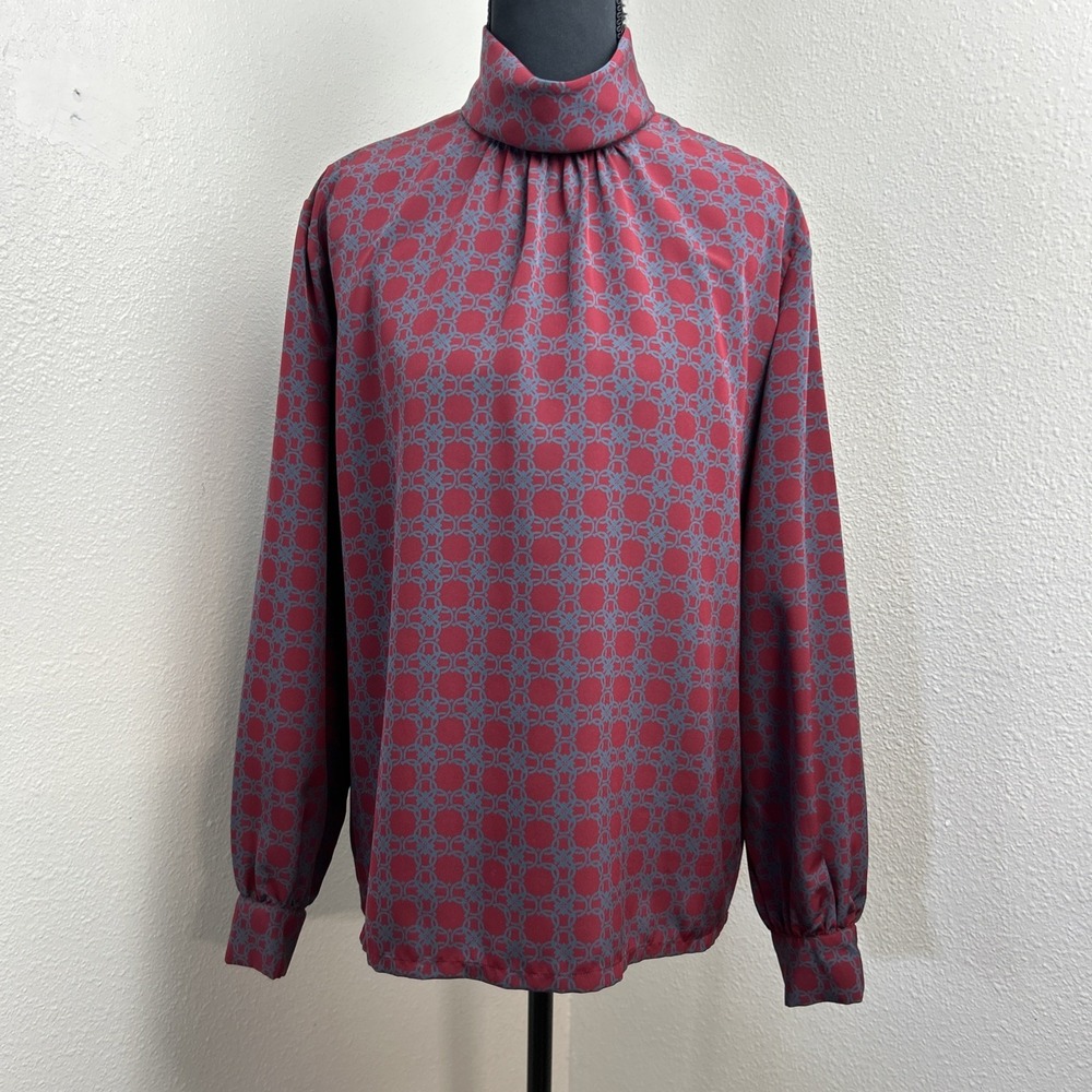Vtg‎ Country Sophisticates Pendleton Top Women's 10 Red Geo Mock Neck Old Money